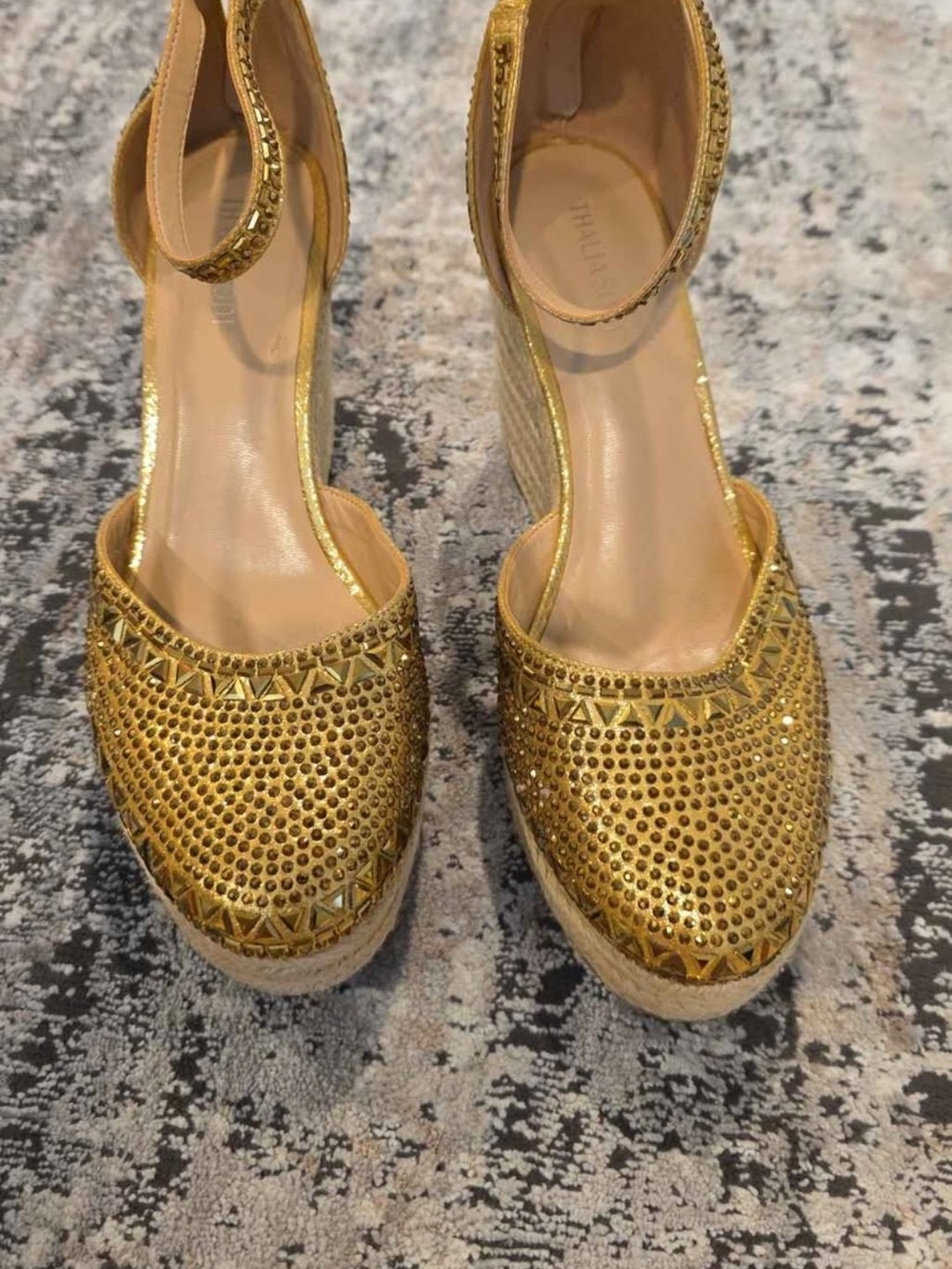 Gold Embellished Wedge Espadrilles - Women